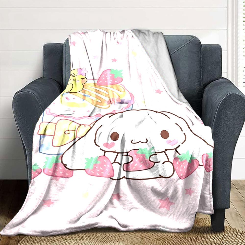 1pc Strawberry Rabbit Blanket Lightweight Flannel Throw for Sofa Bed Travel Camping Livingroom Office Couch Chair