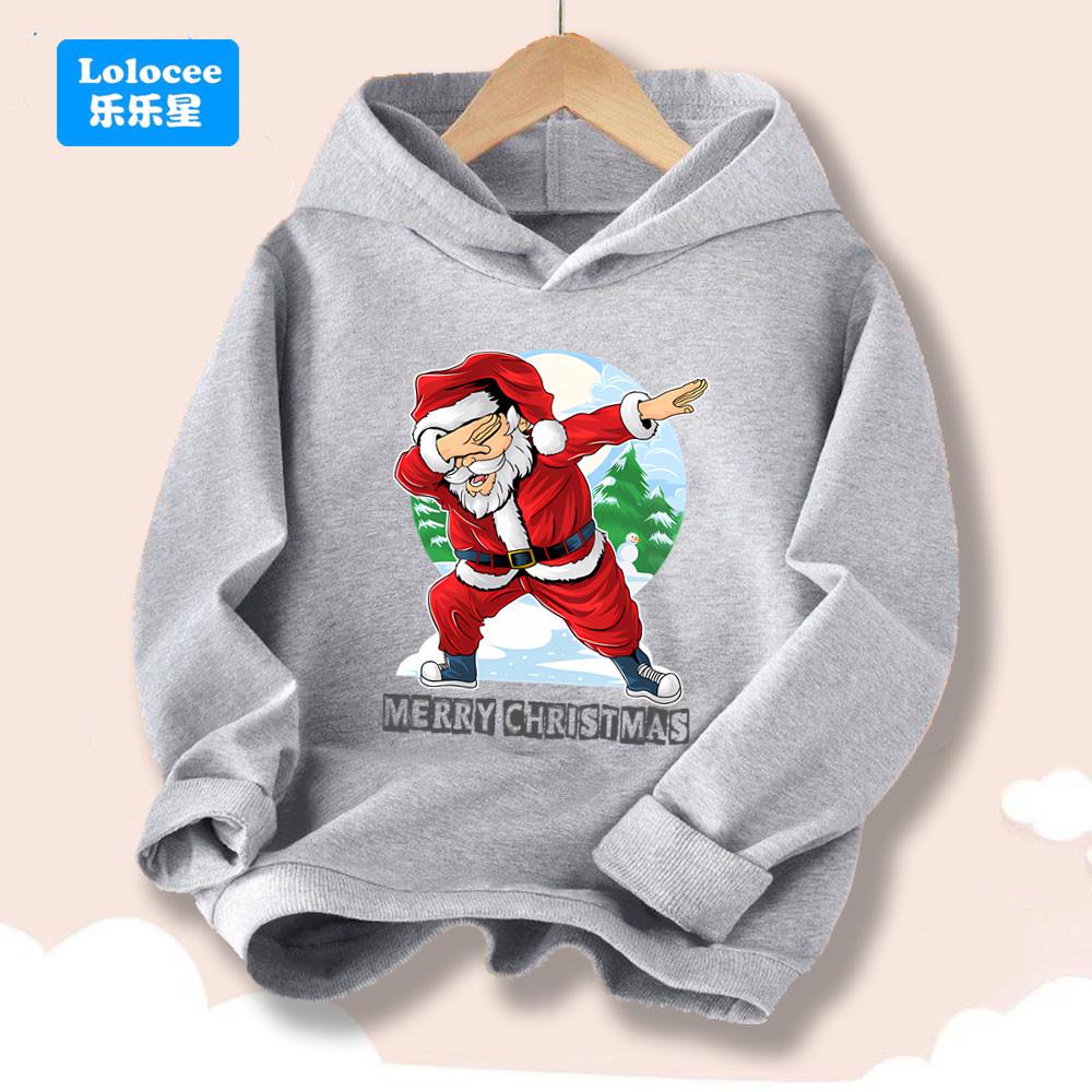 Merry Christmas Kids Hoodie- Santa Claus Printed Sweatshirt for Boys Girls, Festive Holiday Pullover Children's Clothes SDLR2