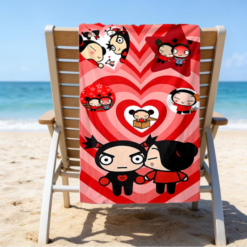 proof beach towel with a Pucca1 pattern - soft,absorbent,quick-drying,machine washable - perfect for swimming,camping,bathing