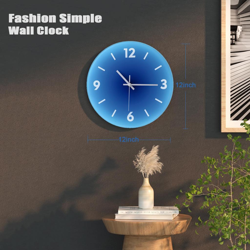 12 inch Sunset Wall Clock Battery Operated Gradient Glass Silent Clocks for Home (No Battery)