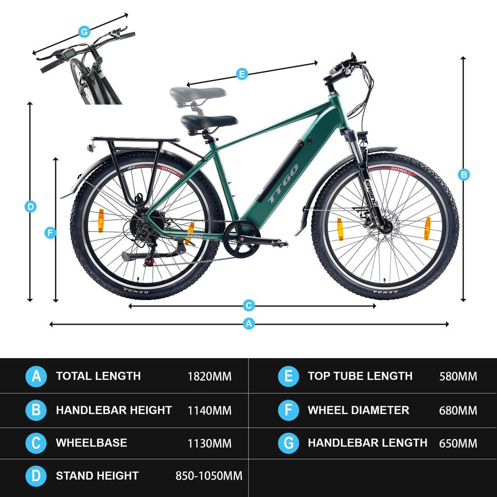 Electric Bike TTGO M310 27.5" Tires 500W Motor 48V15Ah Battery 25km/h Max Speed 100km Max Range