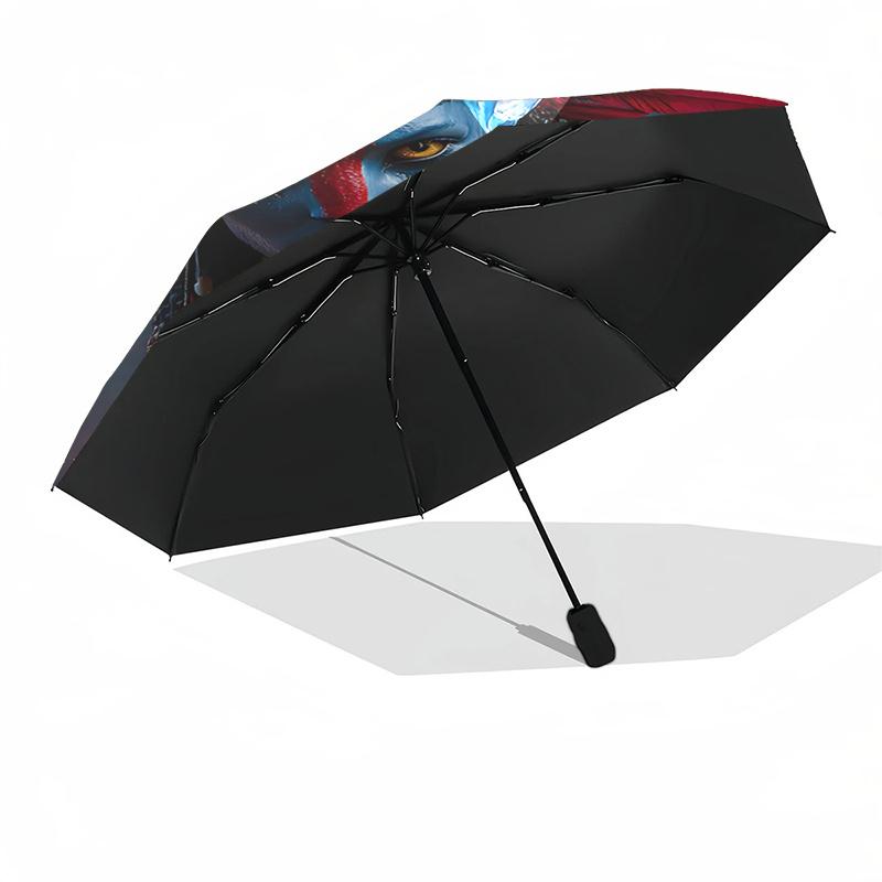 Avatar Inspired Feather Headdress with Automatic Opening Umbrella Portable 3 Fold Design, 8 Bone Iron Frame Outdoor Umbrella for Fans and Tr