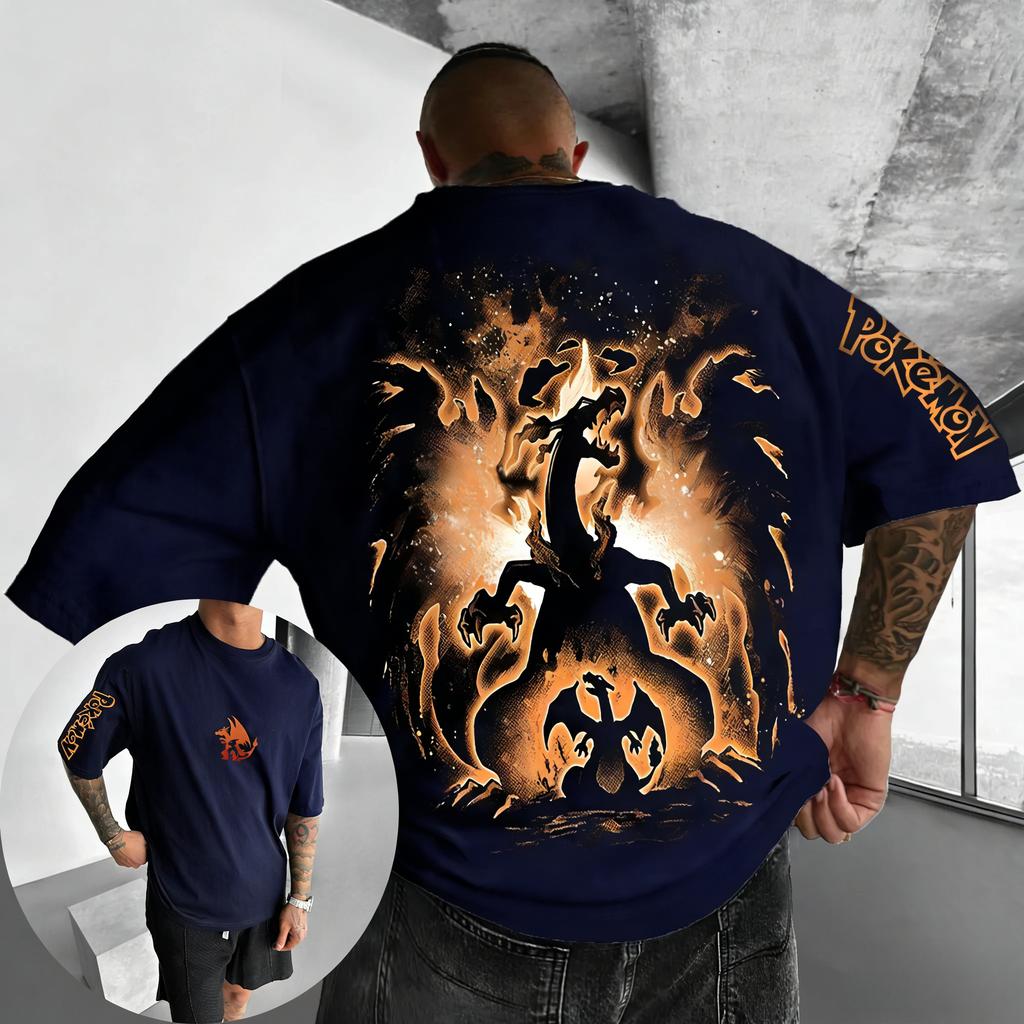 Βαμβακερό T-shirt με Εκτύπωση Charizard 2026 Ανδρικό και Γυναικείο Καλοκαιρινό Νέο Hip Hop Μοντέρνο Casual Φαρδύ Y2K Γονέας-Παιδί Top
