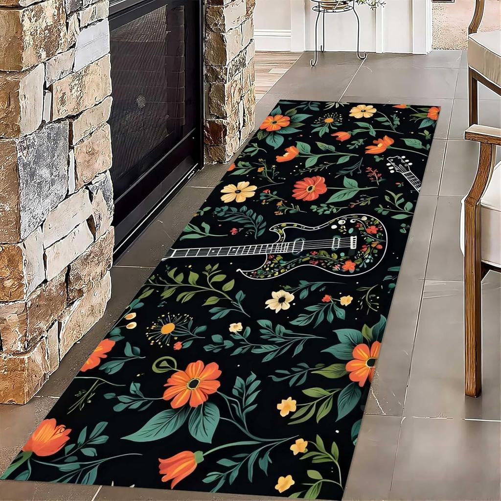 Piano Runner Hallway Rug, Black and White Piano Keyboard Notes Notebook Indoor Rug Non-Slip Washable Carpet, Dining Room Carpets
