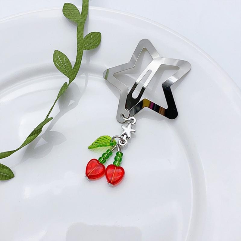 Star Pearl Hair Slides Y2k Style Bangs Hairclip Vintage Fringe Chain Hair Accessory Versatile Cherry Hairpin Jewelry