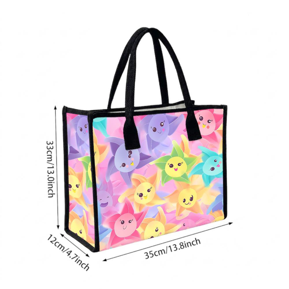 Cute Cartoon Sun Print Tote Bag Portable Fashion Casual Large Capacity Shoulder Handbag for Daily Use