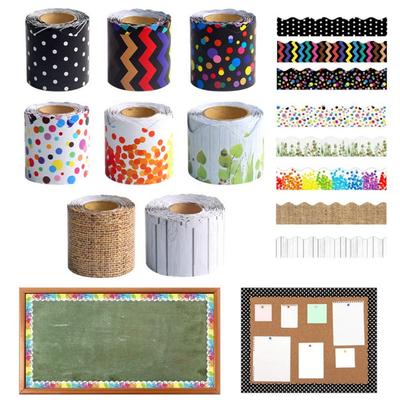 10m/roll Classroom Bulletin Board Poster Border Stickers DIY Waterproof Wavy Edge Paper Wall Decoration for Classroom Home Party