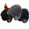 Unisex Winter Knit Hat with Detachable Ear Flaps Windproof Warm Snowflake Pattern Beanie