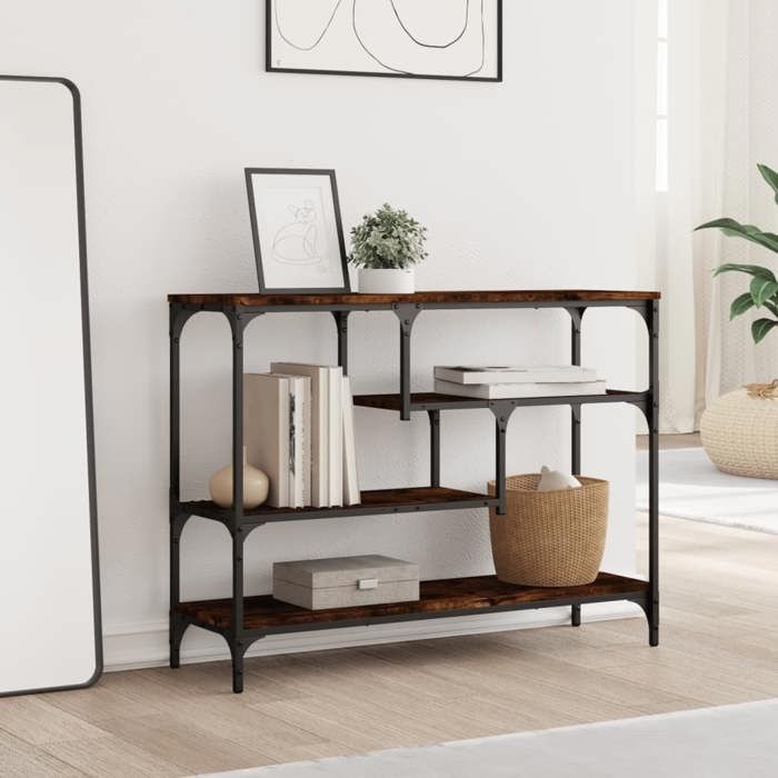 VidaXL Table Console, Bout de Canapé avec Étagère, Table d'Appoint avec Pieds, Meuble de Rangement Entrée, Industriel, Chêne 838915