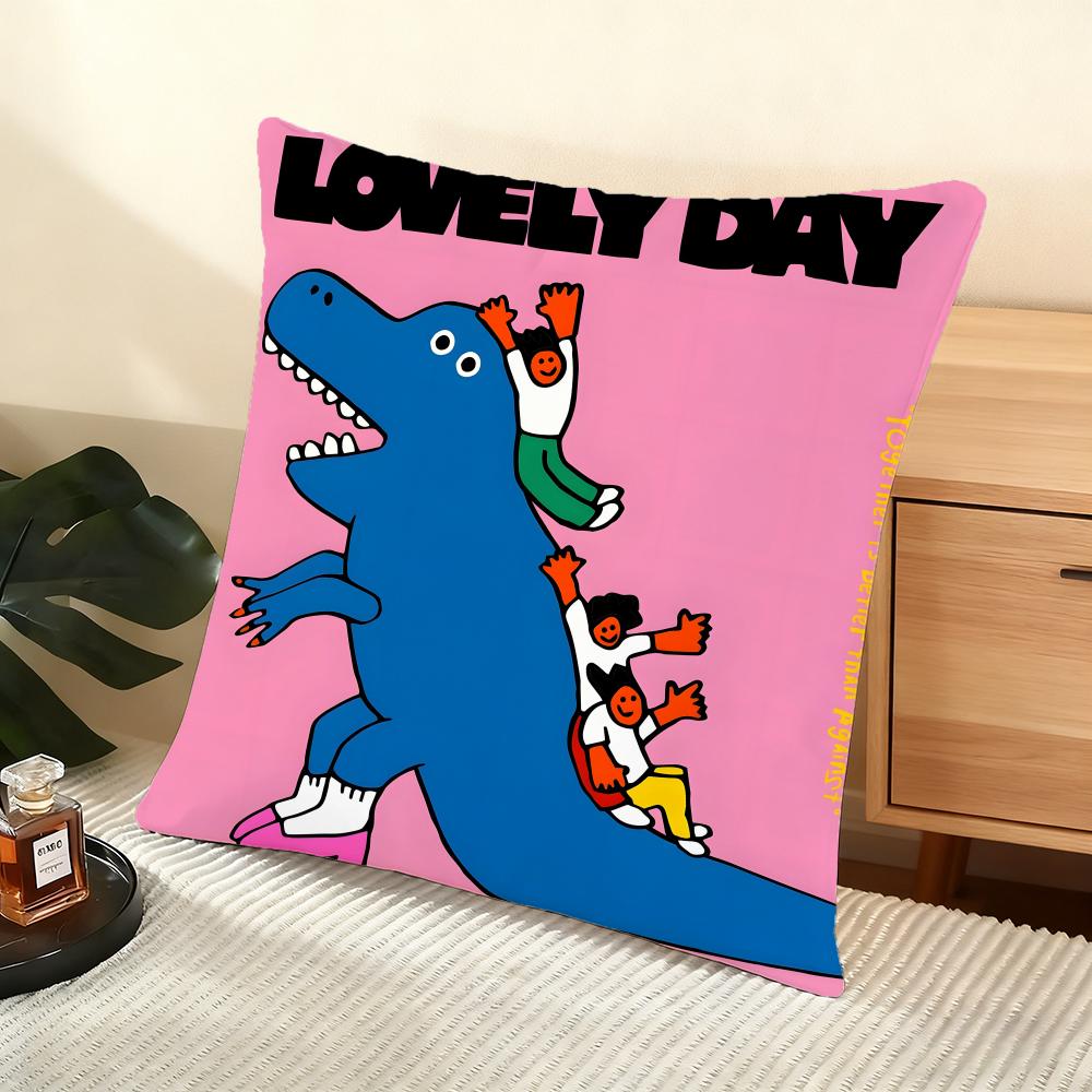 Flat Illustration Cushion Cover Silky Short Plush Home Sofa Cushion Cover - Invisible Zipper Home Decoration