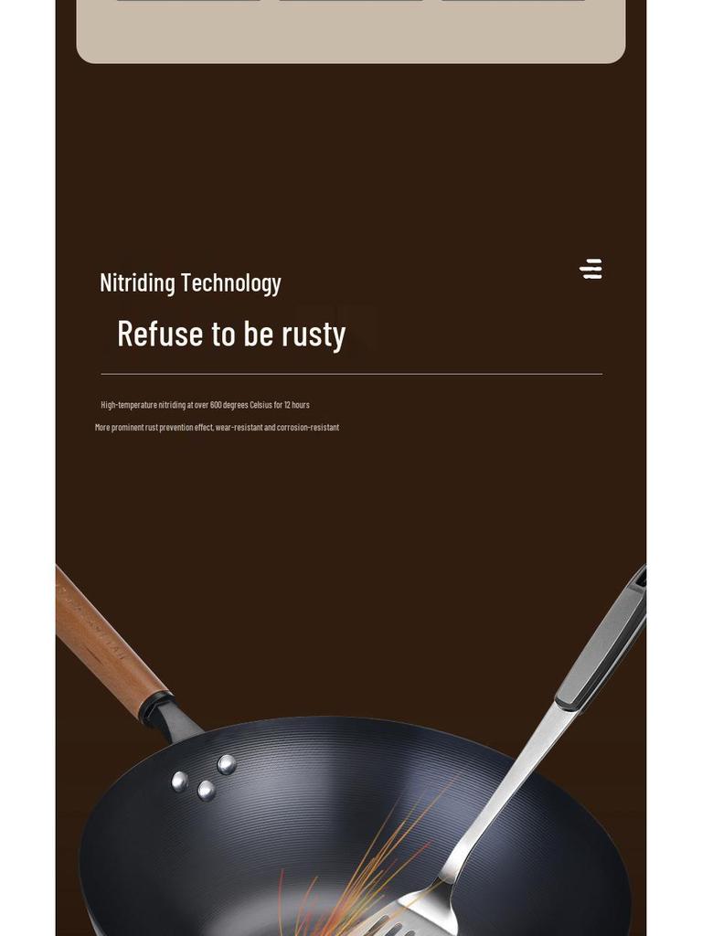 High-Purity Deep Nitrided Wrought Iron Wok, Traditional Non-stick, Old-fashioned Coating-free Iron Pot for Home Use.