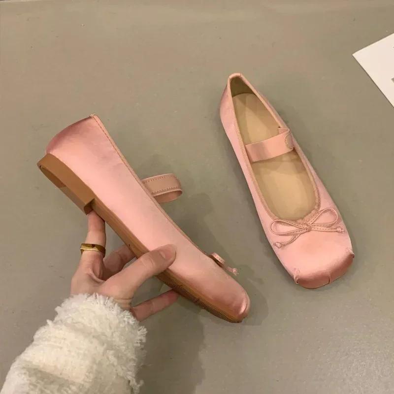 Luxus Satin Seide Ballett Schuhe Frau Klassische Karree Bowtie Elastische Band Ballerinas Damen Weiche Slipper