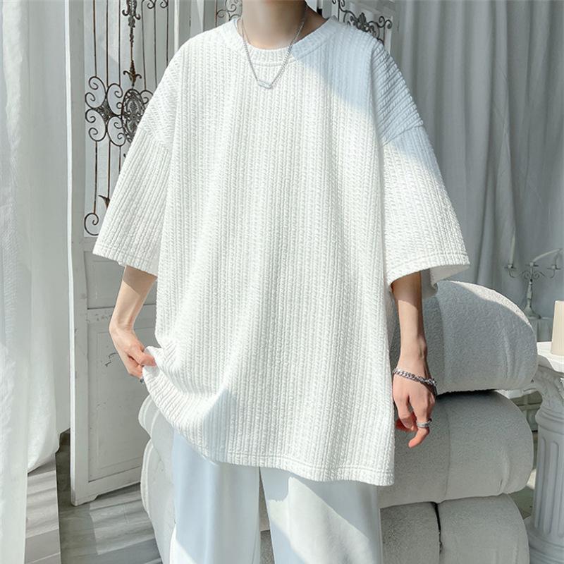 Heavyweight Men's Short-Sleeve T-shirt, Japanese Trendy Loose Fit, Casual Pure Color Three-Quarter Sleeve Tee