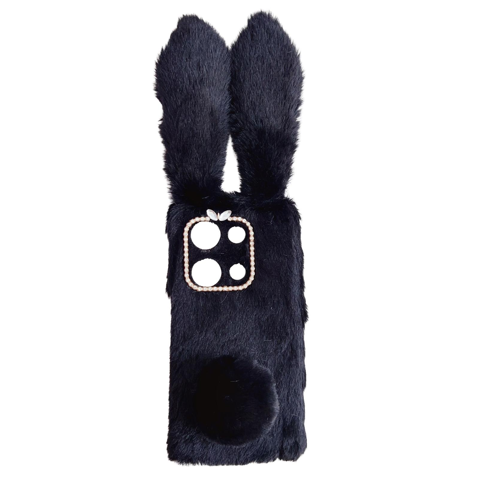 

Для Xiaomi Redmi Note 13 Pro 4G/Poco M6 Pro 4G Чохол з ТПУ 3D Кролячі вушка Пухнастий помпон Задня кришка для телефону Black