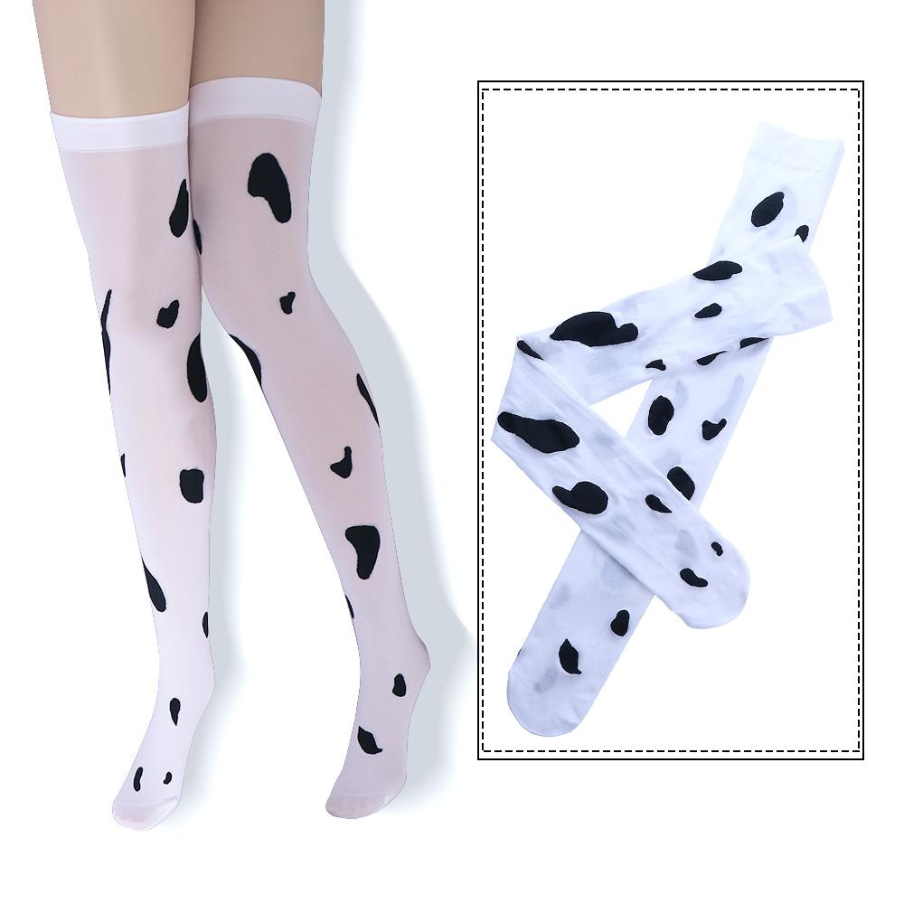 Silk Socks Kawaii Cow Printed Pantyhose Thigh High Stockings Cosplay Stockings Cow Spots Printed