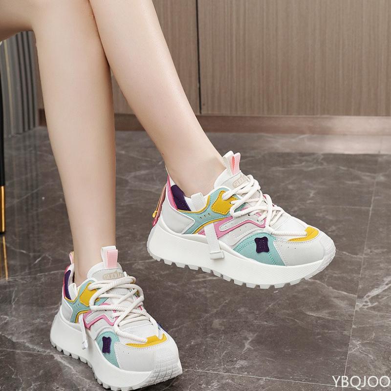 New Thick Soled Sports Trend Women's Sports Shoes Niche Casual Comfortable Height Increasing Lace Up Women's Running Shoes