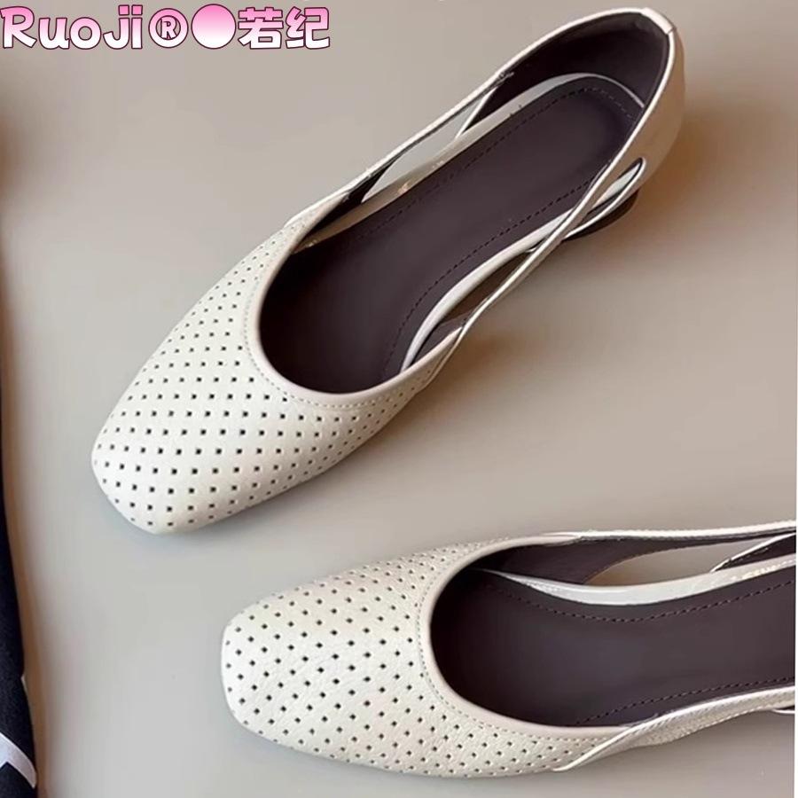 Super soft leather~ French cool single shoes women's square head hollow hole shoes retro shallow mouth hollow breathable Mary Jane shoes