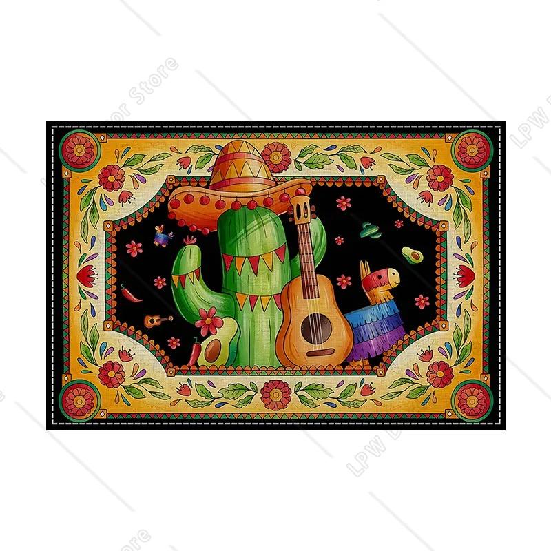 Льняные салфетки на стол Пять мая Мексиканские салфетки на стол Кухонные аксессуары Декорации для праздничного стола Пять мая 4 PCS 12x18inch