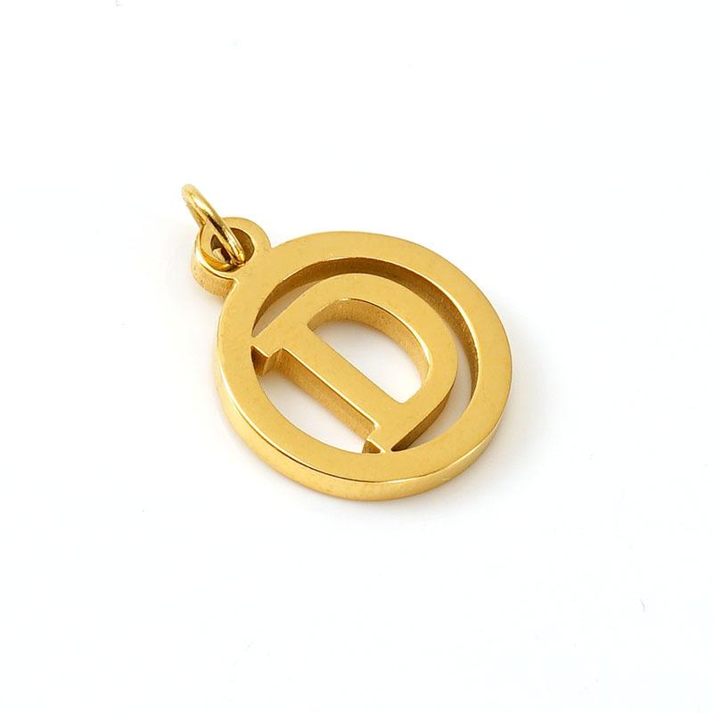 Englischer Buchstabe DIY Anhänger, modischer Edelstahl runder Doppelkreis hohler Buchstaben Halskettenanhänger
