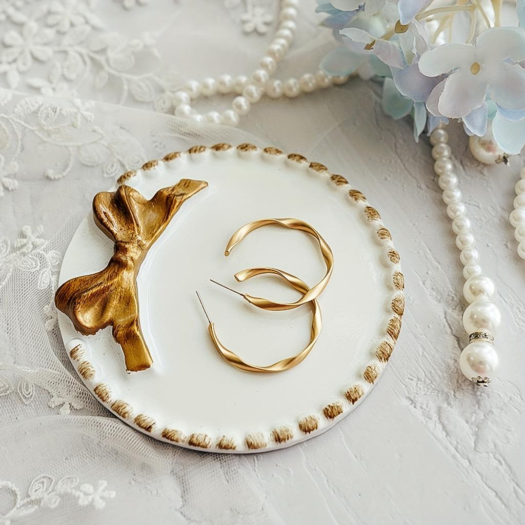 1PC Bowknot Jewelry Display Storage Tray, Decoration Round Tray For Necklace, Earrings, Household Candle Storage Tray