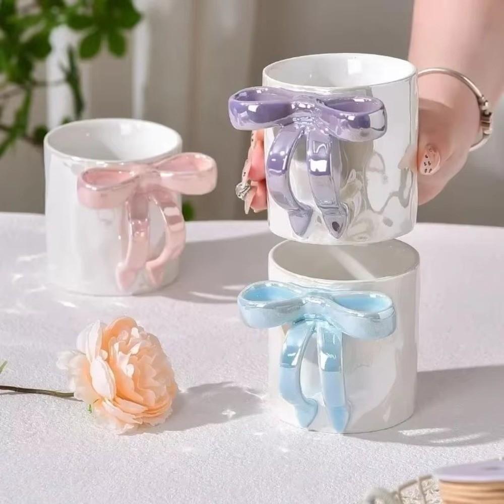 INS Bowknot Ceramic Mug Exquisite Ceramic Coffee Cup Safe Milk Container Girl's Gift