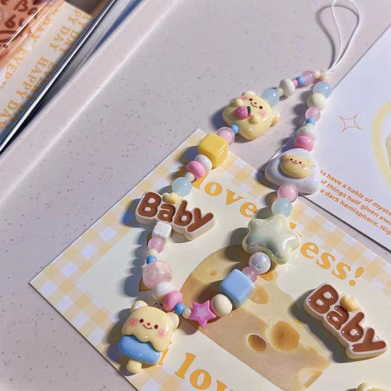 

Original Beaded Butter Bear Mobile Phone Chain Cute Ccd Camera Charm Anti-Lost Rope Bag Pendant Phone Accessories