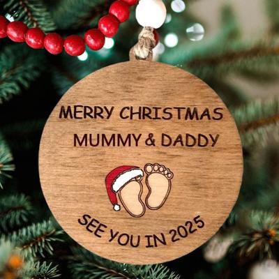 See You In 2025 Christmas Ornament Wooden Baby Footprint Decoration Christmas Tree Hanging Pendant for New Parents