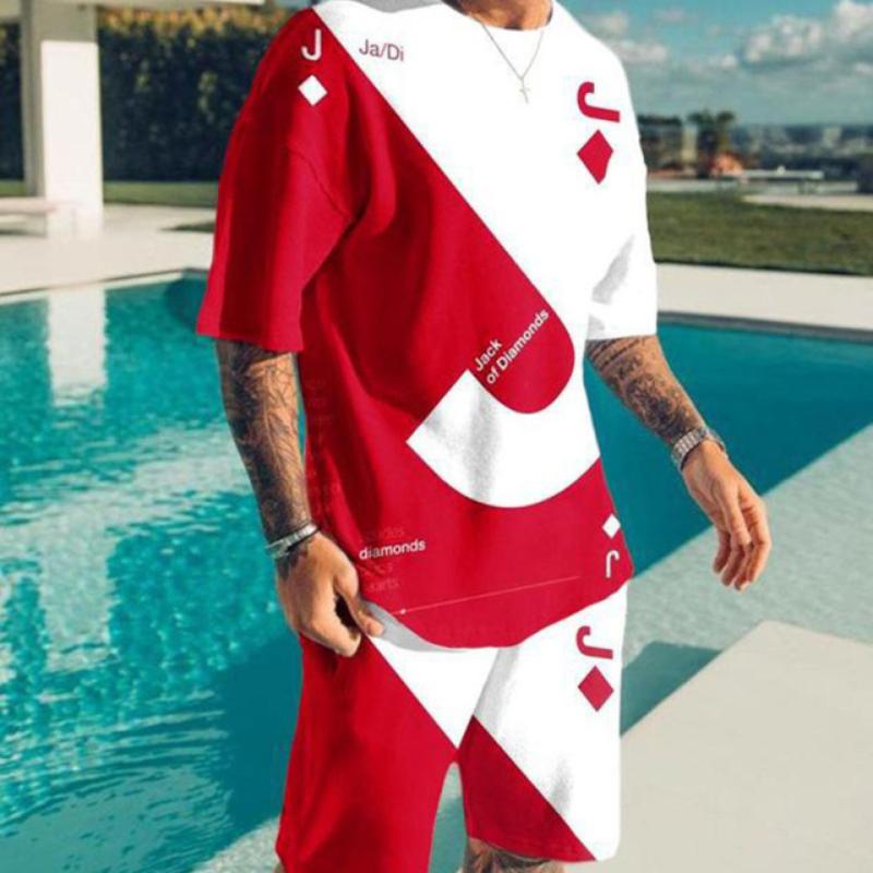 Letní tepláková souprava Vintage Letter Symbol Tričko Šortky Suit Cross Jesus 3D tištěné nadměrné ležérní oblečení 2 kusy Muži