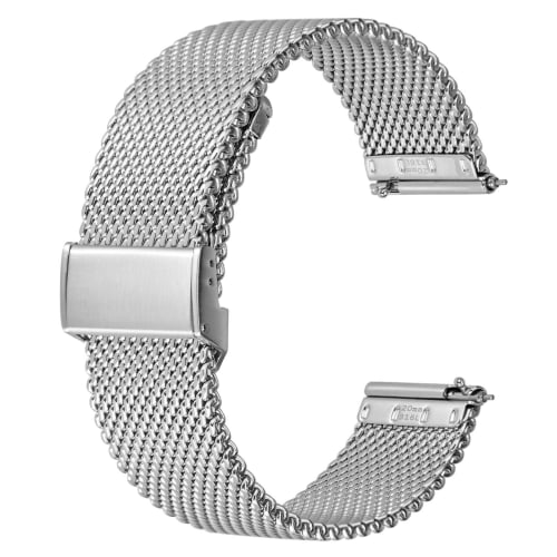 

BISONSTRAP 20mm Mesh Watch Band, 316L Stainless Steel Replacement Watch Strap, Waterproof/Sweatproof, Silver