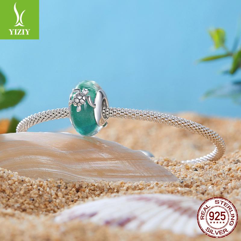 Green Turtle Turtle Glazed Bead S925 Silver Wind Personalized Diy Bracelet Beaded Accessories