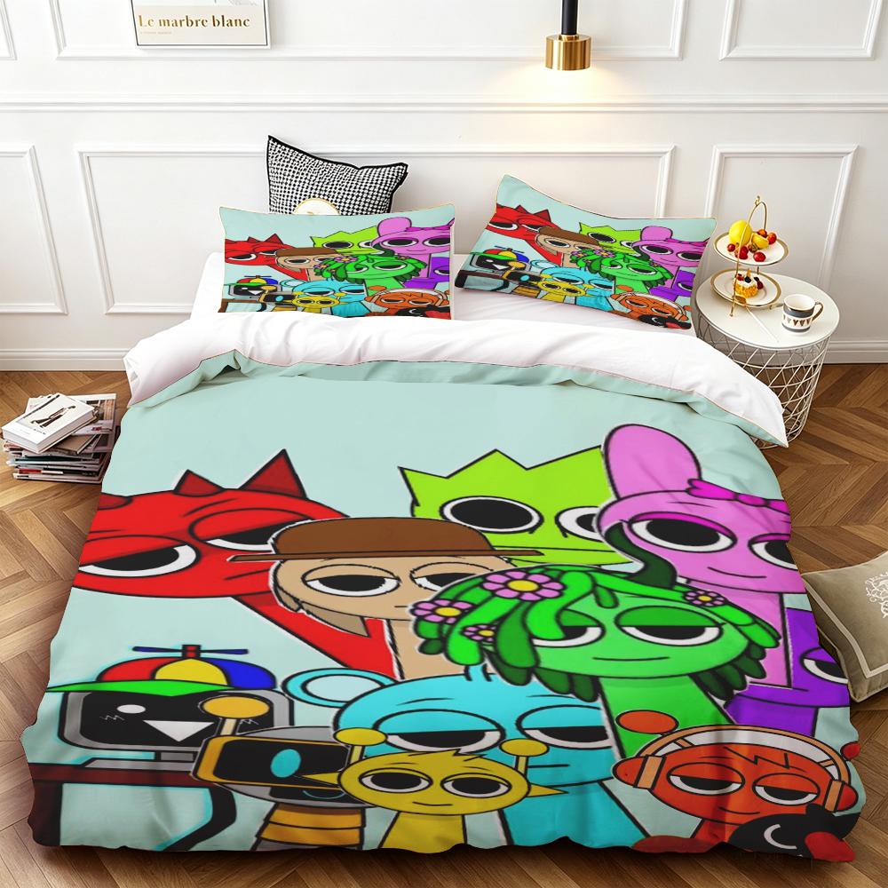 3pcs Duvet Cover Set Sprunki Cartoon Bedding Set Comforter Cover Queen King Full Size for Bedroom Home Decor