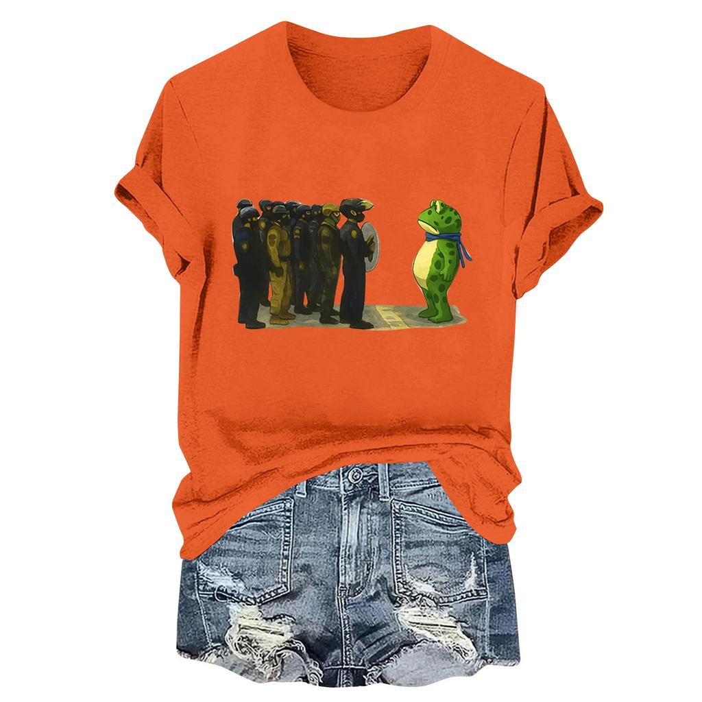 Women's Fashion Casual Printed Round Neck Short Sleeved Pullover T-Shirt Top