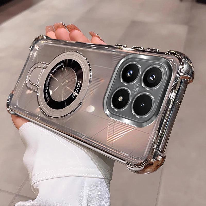 

Противоударный чехол с магнитным креплением Magsafe с гальваническим покрытием для Xiaomi 17 Pro Max, силиконовая накладка Xiaomi 17 pro серебряный