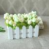 1 Set White Wooden Fence Artificial Flower Floral Holder Home Garden Decor
