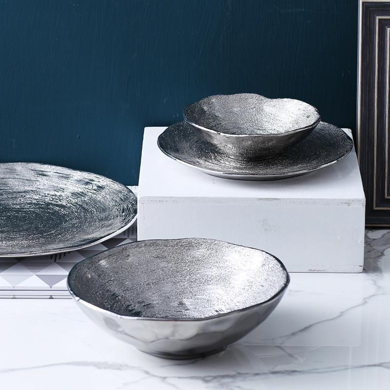 Gold Ceramic Western Steak Plate Fruit Salad Bowl Breakfast Sushi Spaghetti Cake Plate Household Irregular Plating Tableware New