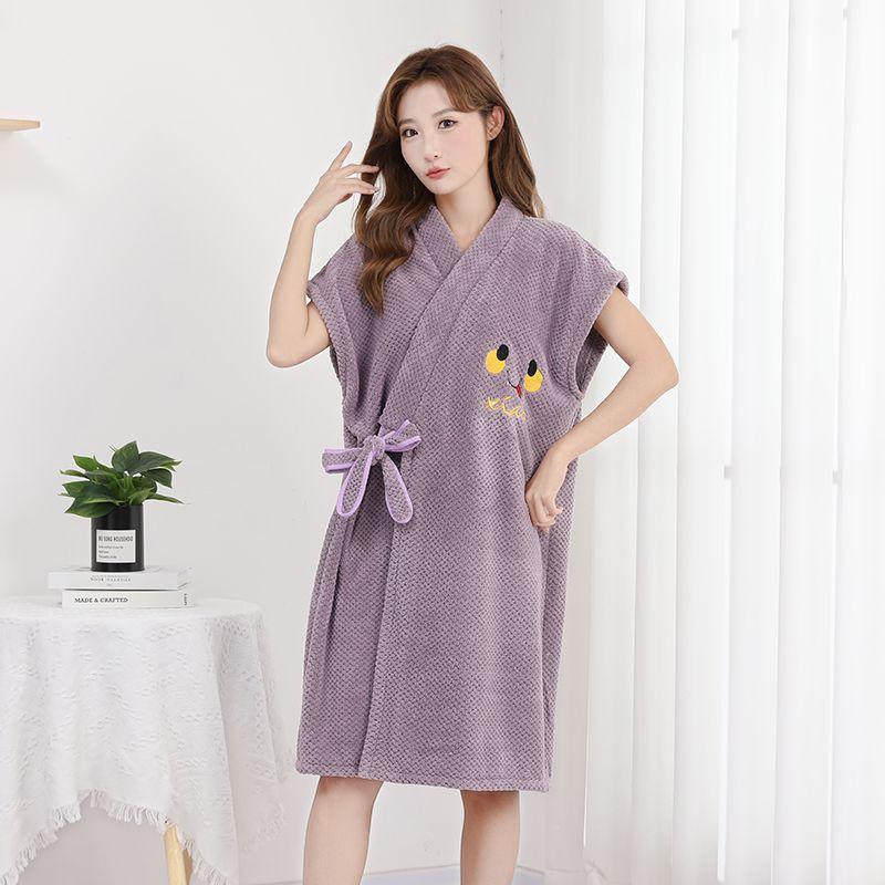 

Летний взрослый носимый банный халат на шнуровке, быстросохнущее впитывающее банное полотенце, удобная и мягкая банная юбка one size фиолетовый