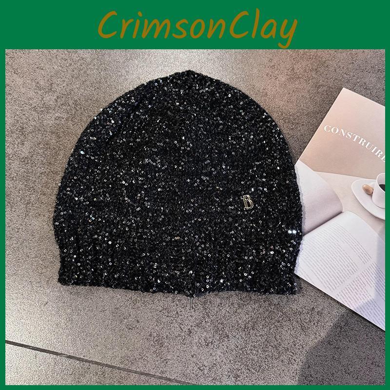 B Letter Cold Hat For Girls With Shiny Sequin Knit Material For Autumn And Winter Fashion