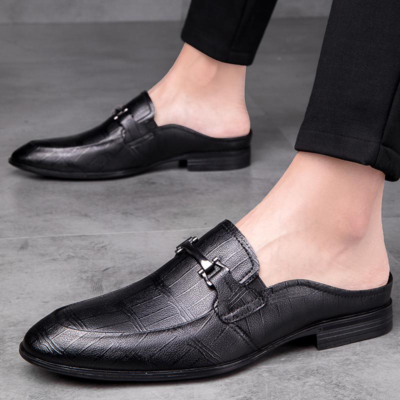 Fashion Luxury Brand Men's Comfortable New Top Layer Cowhide Business Half Drag Summer Fashion Men Outdoor Breathable Soft Soled Loafers