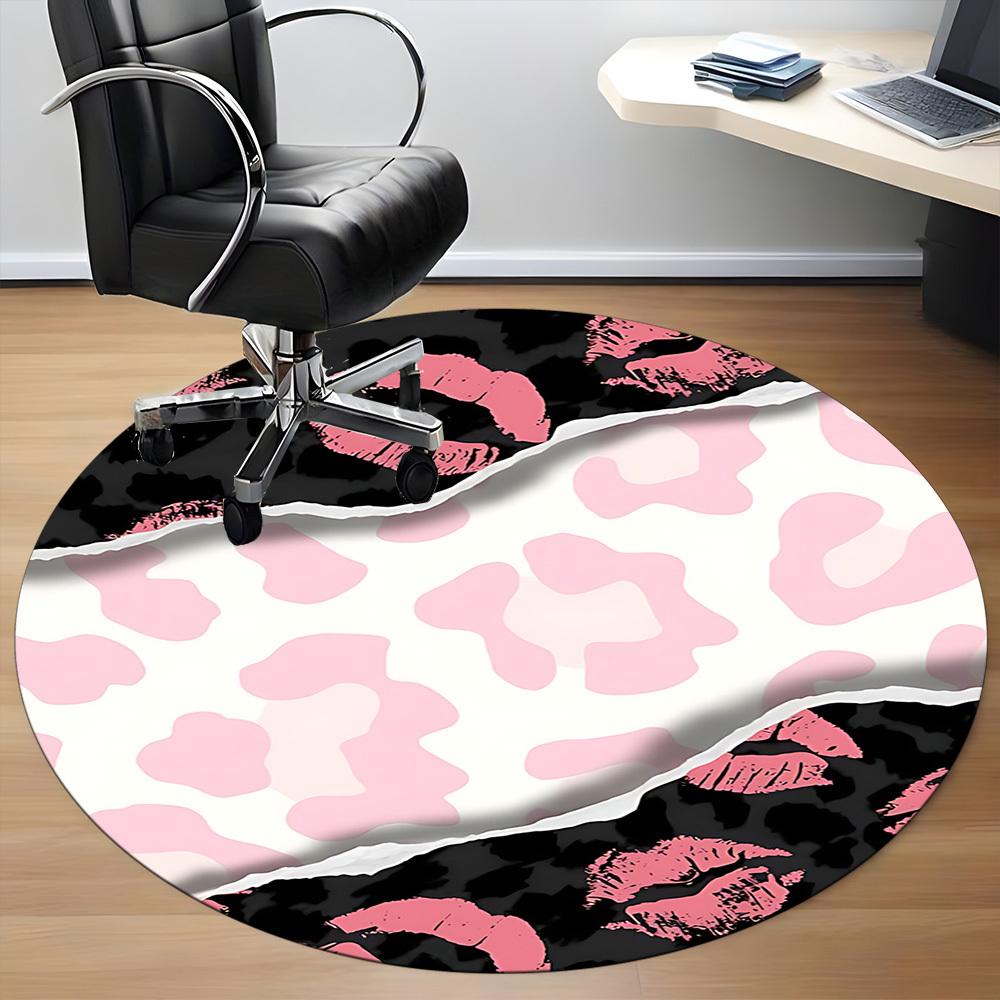 1pc Leopard Kisses Office Round Area Rug,  Mat Suitable ForOffice, Under Office Chairs Bedroom Living Room Home Decor, Room Deco