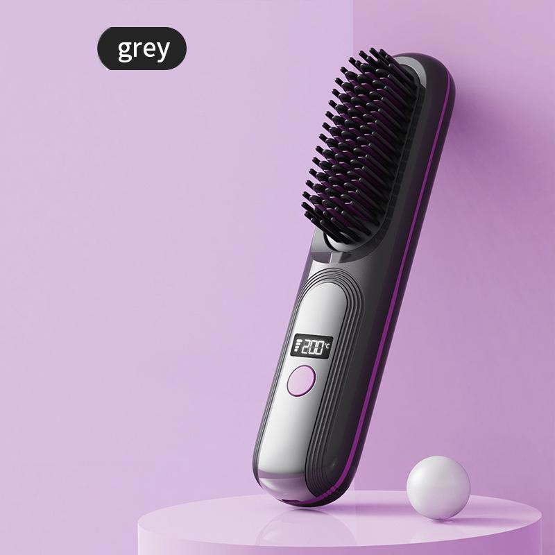 Negative Ion Straightener Brush Temperature Display Wireless Hair Straightener Brush Portable Hair Straightener Wireless