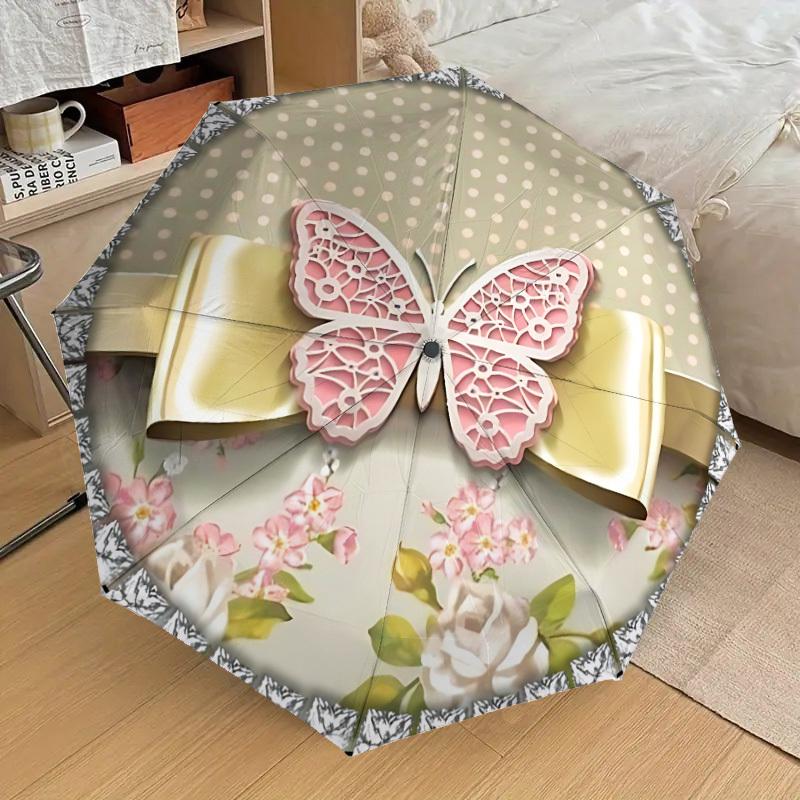 

1pc Butterfly Ribbon Floral Automatic Folding Umbrella, Casual Outdoor Accessory, Birthday Festival Gift yy251126138