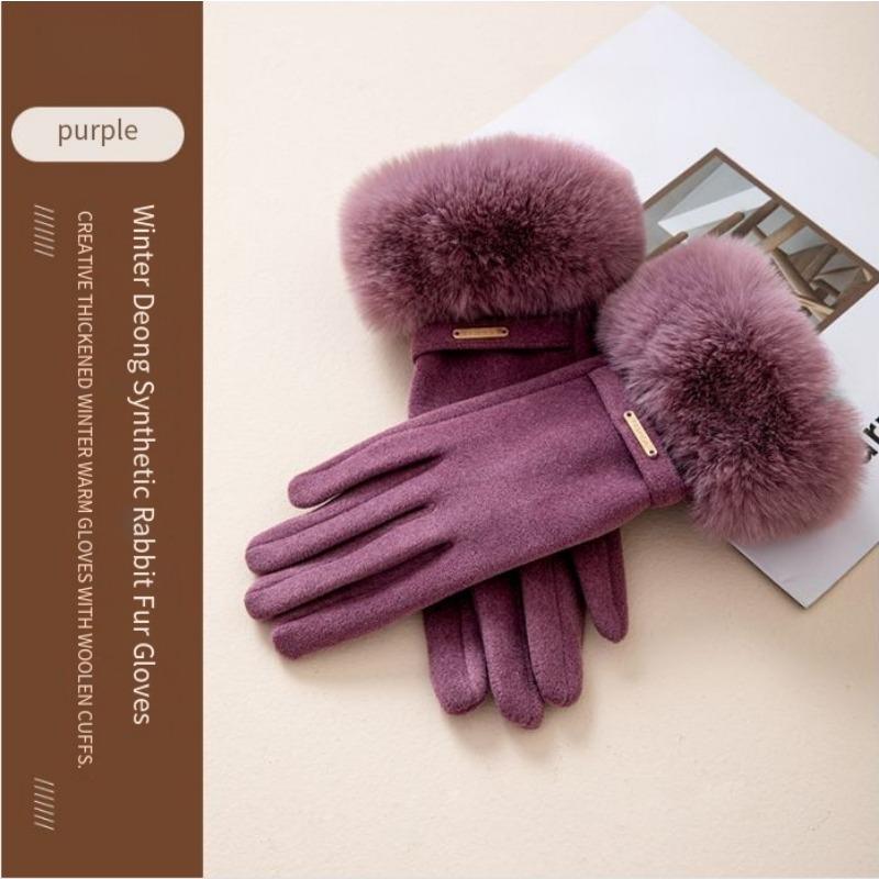1PAIR gloves women's plush thickened cute windproof plush German plush imitation rabbit plush thick gloves riding warm open
