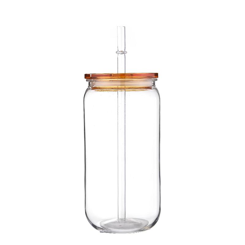 475ml Colorful Lid Straw Water Bottle Transpare Plastic Cup with Lids And Straws Replacement Lids for Can Shaped Iced Coffee Cups Cute Tumbler Cup