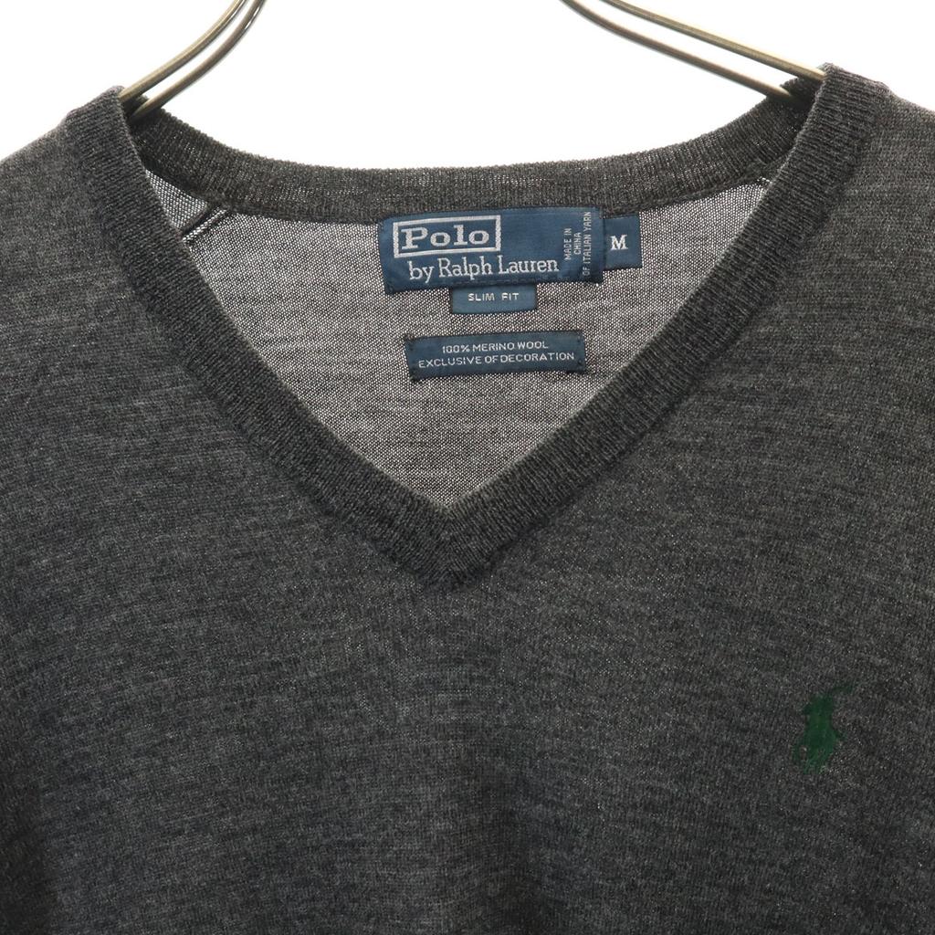 Polo von Ralph Lauren Langarm V-Ausschnitt Strick M Anthrazitgrau Pullover Herren Gebraucht