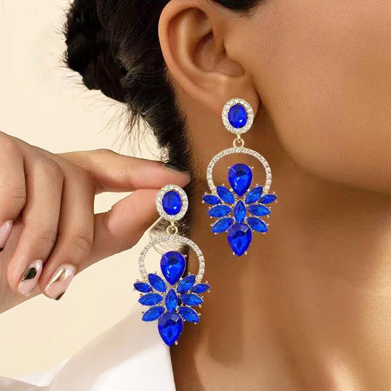Multi-color luxury temperament inlaid zircon earrings women's stud earrings
