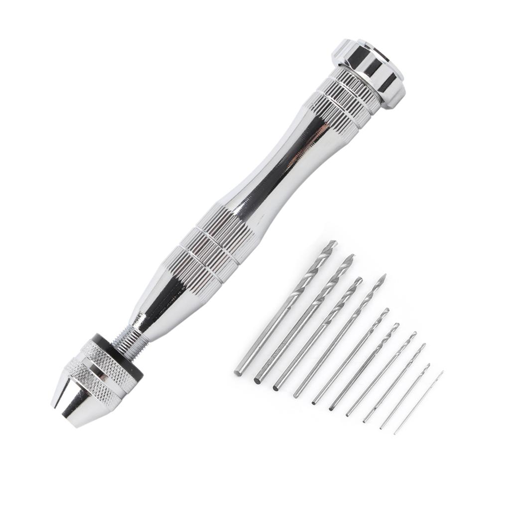 Silver Color Wide Grasp Range Chuck Hand Twist Drill With 10 HHS Drill Bits Wood Drilling Tool