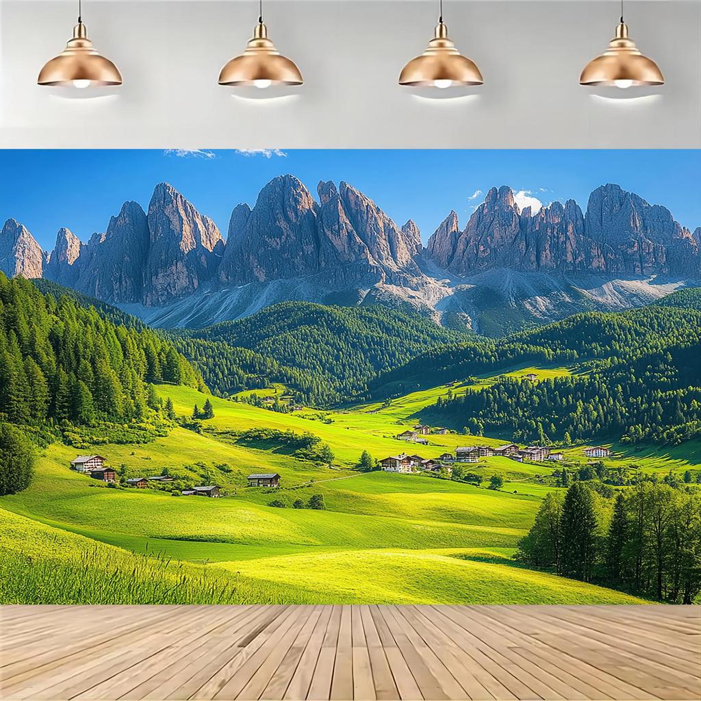 2D Plane, 1 Piece of a European Mountain Scenery Background Banner, Suitable for Weddings, Birthdays, and Anniversaries