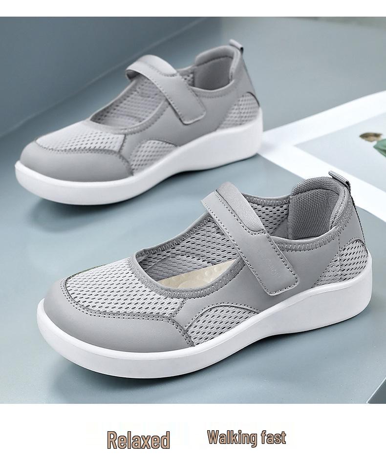 Women's Summer Breathable Casual Velcro Shoes - Soft Sole, Comfortable for Middle-Aged & Elderly Mothers