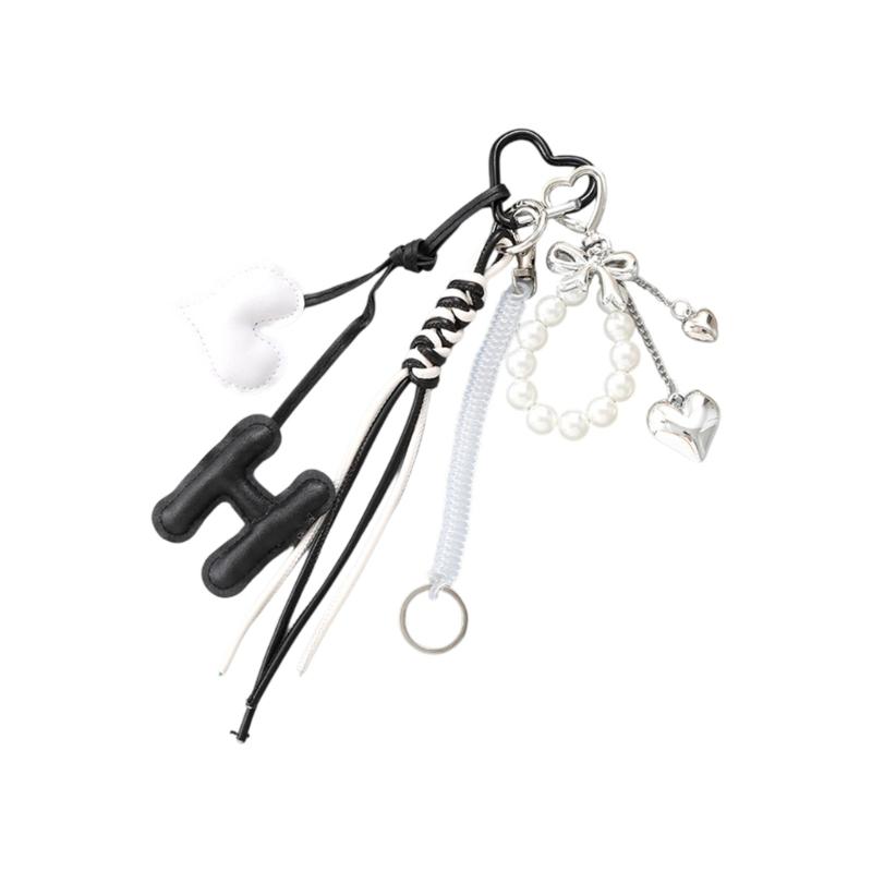 Cute Bag Charm Pendant Keyring Alphabets Heart Braided Rope Keychain Bag Charm for Backpack Purse Handbag Decoration