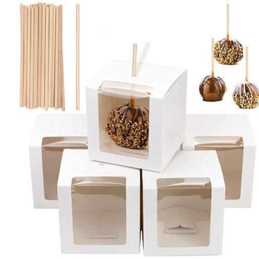 20pcs Black Treat Boxes with Transparent Window and Hole Paper Gift Box Square Gift Packing Box for Party Wedding Thanksgiving New Year's Dates